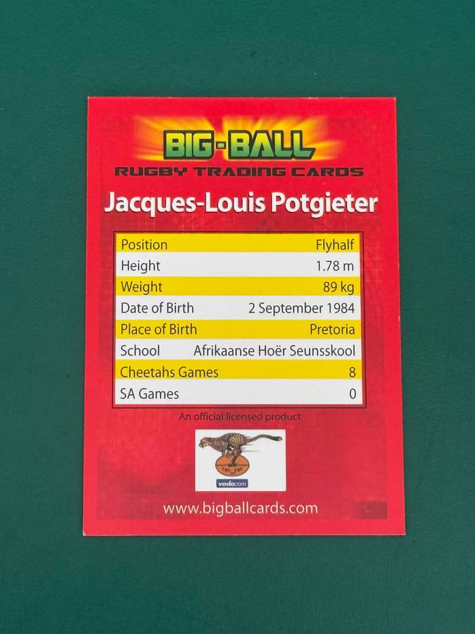 Rugby Card - *SIGNED* Jacques-Louis Potgieter 2009 Big Ball Rugby Card