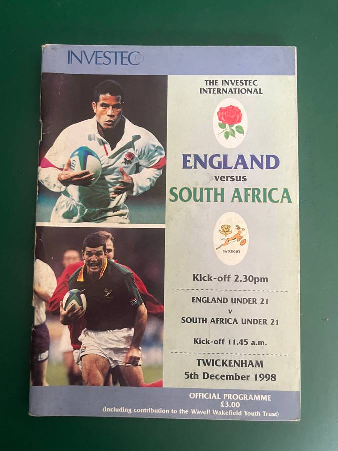 Rugby Programme - England vs South-Africa 05/12/1998 (Twickenham)