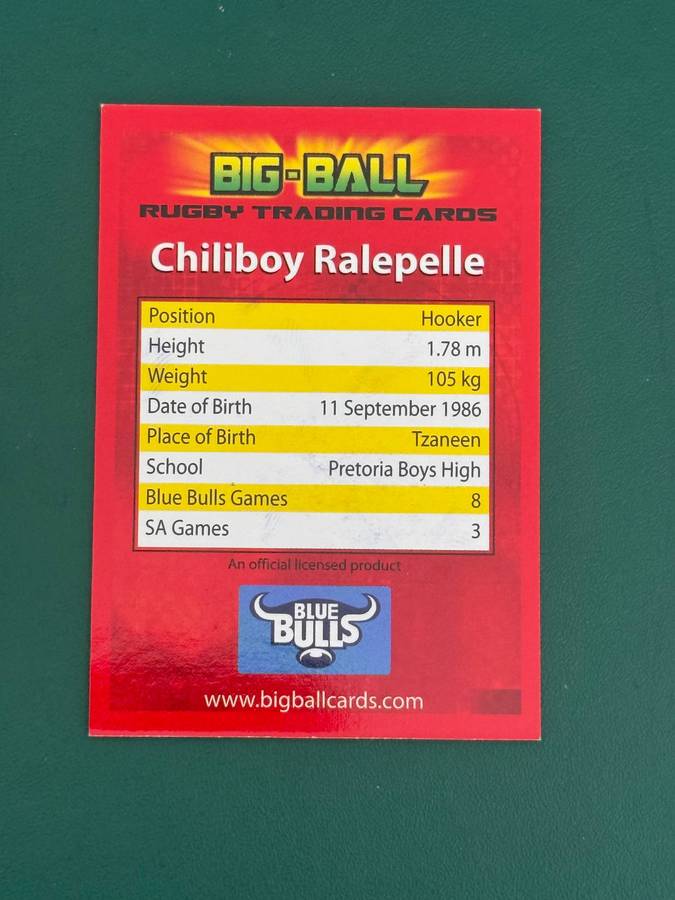 Rugby Card - *SIGNED* Chiliboy Ralepelle 2009 Big Ball Rugby Card Rugby Card