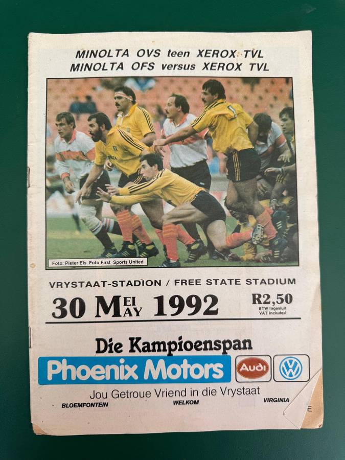 Rugby Programme - Free State vs Transvaal 30/05/1992