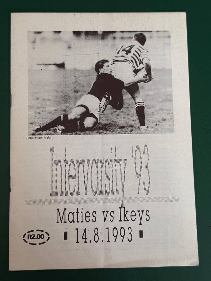 Rugby Programme - Maties vs Ikeys 14/08/1993