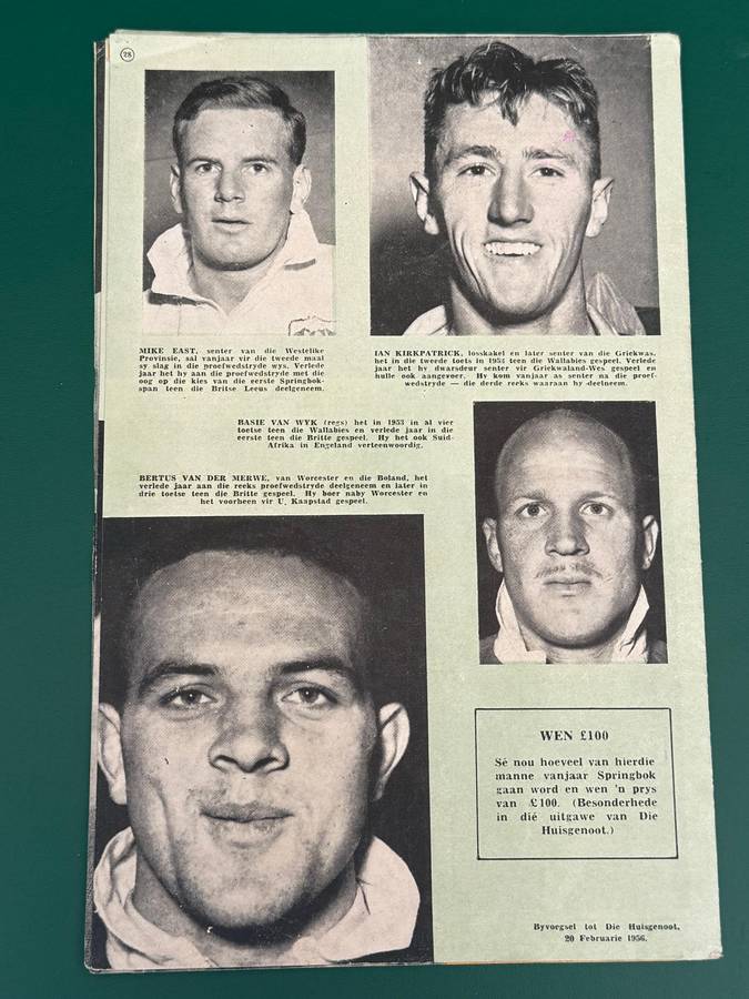 Rugby Programme - Springbok Trials for tour to Australia and New Zealand 1956 (7-14 April 1956)