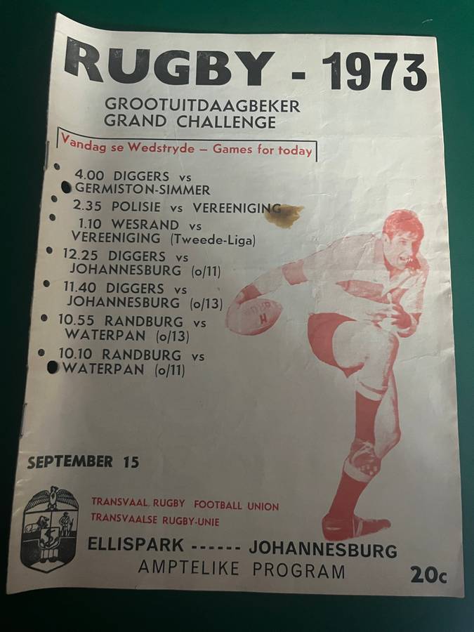 Rugby Programme - Diggers vs Germiston Simmer 15/09/1973