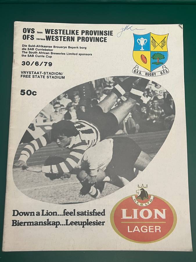 Rugby Programme - Free State vs Western-Province 30/06/1979