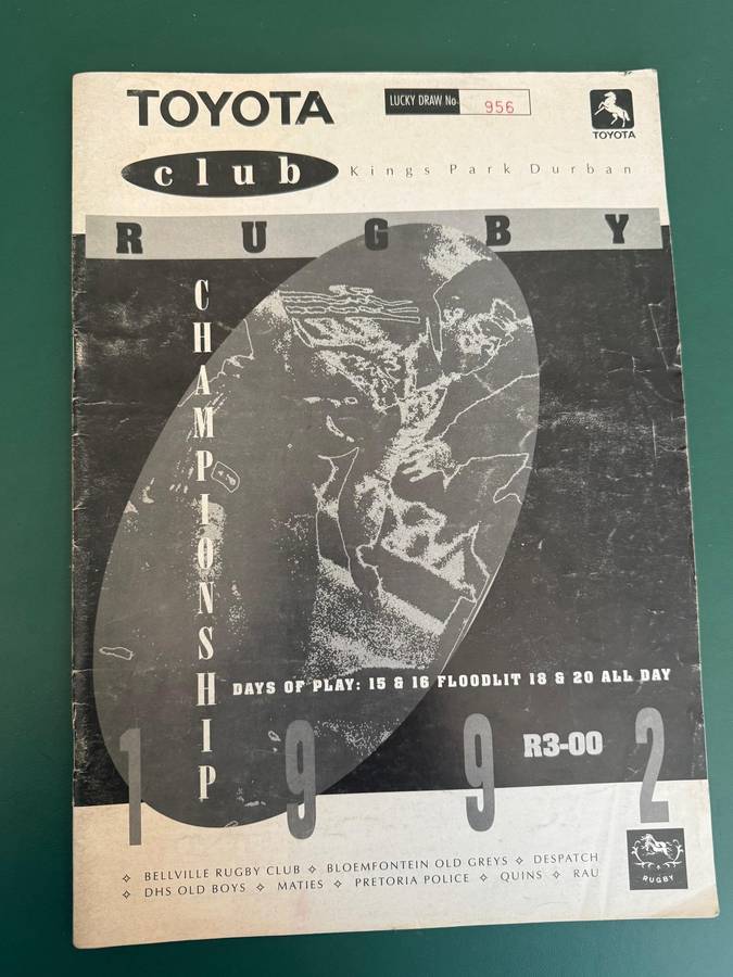 Rugby Programme - Toyota Club Championships 15/16/18/20 May 1992
