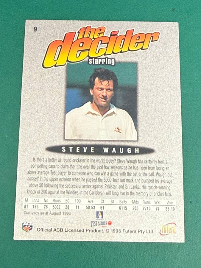 Cricket Card - Steve Waugh (Nr9) 1996 Futera Cricket Card