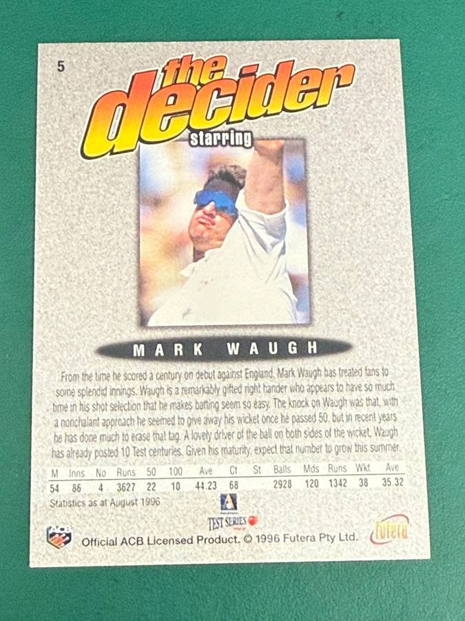 Cricket Card - Mark Waugh (Nr5) 1996 Futera Cricket Card