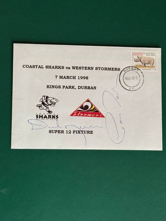 Rugby - *SIGNED* FDC/First Day Cover Western-Stormers vs Coastal Sharks 07/03/1998