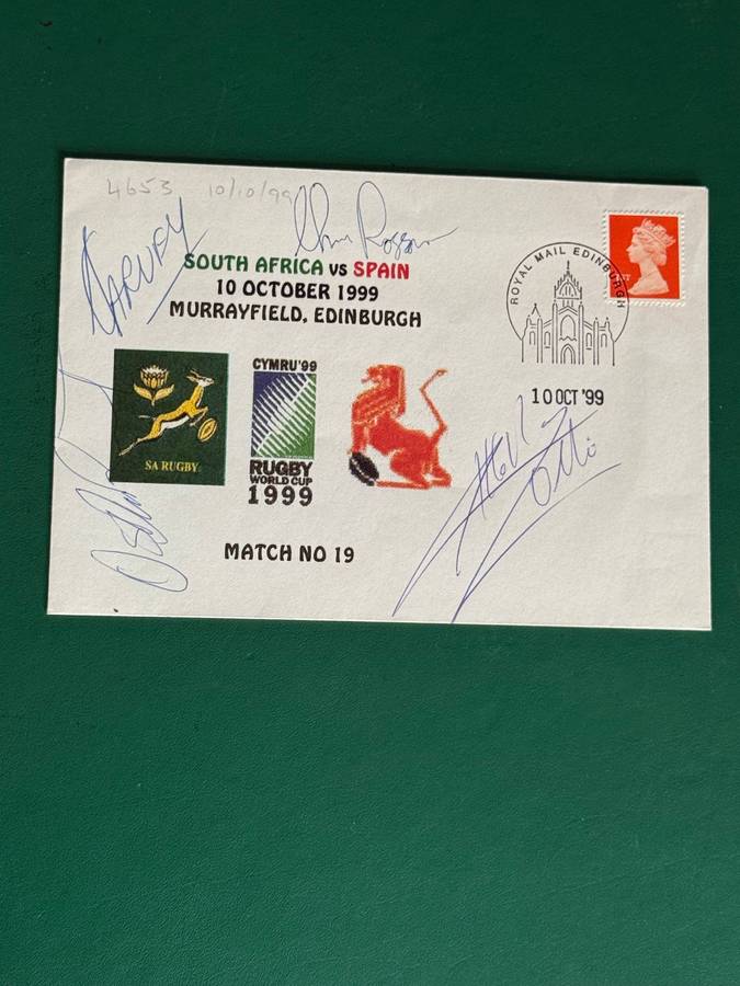 Rugby - *SIGNED* FDC/First Day Cover South-Africa vs Spain 10/10/1999