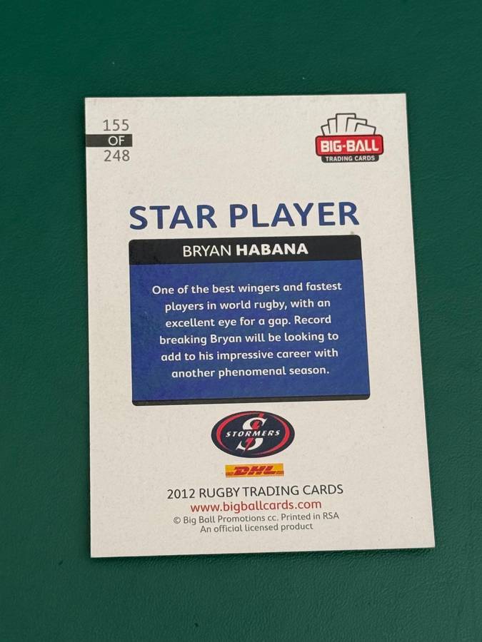 Rugby Card - *SIGNED* Bryan Habana 2012 Big Ball Rugby Card