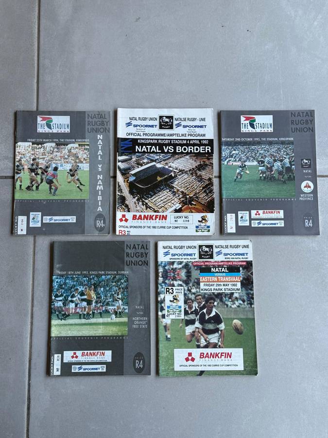 Rugby Programme - (5) Five Natal Rugby Programmes 1992-1994
