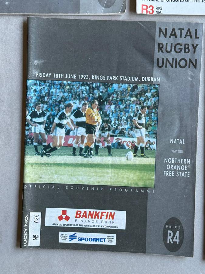 Rugby Programme - (5) Five Natal Rugby Programmes 1992-1994