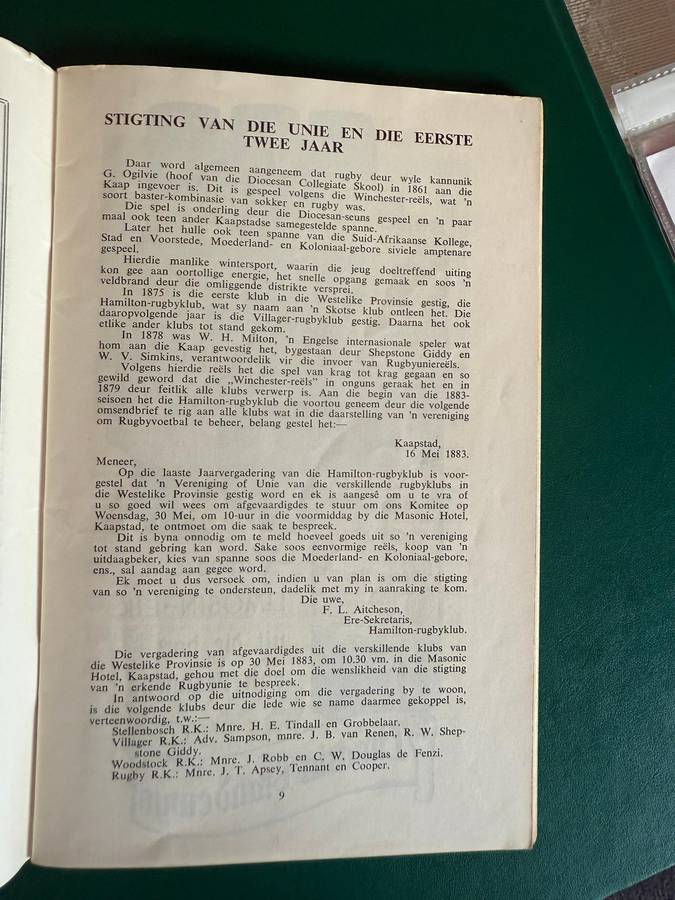 Rugby Programme - *WP 75 year Anniversary* Western-Province vs Natal 01/09/1958