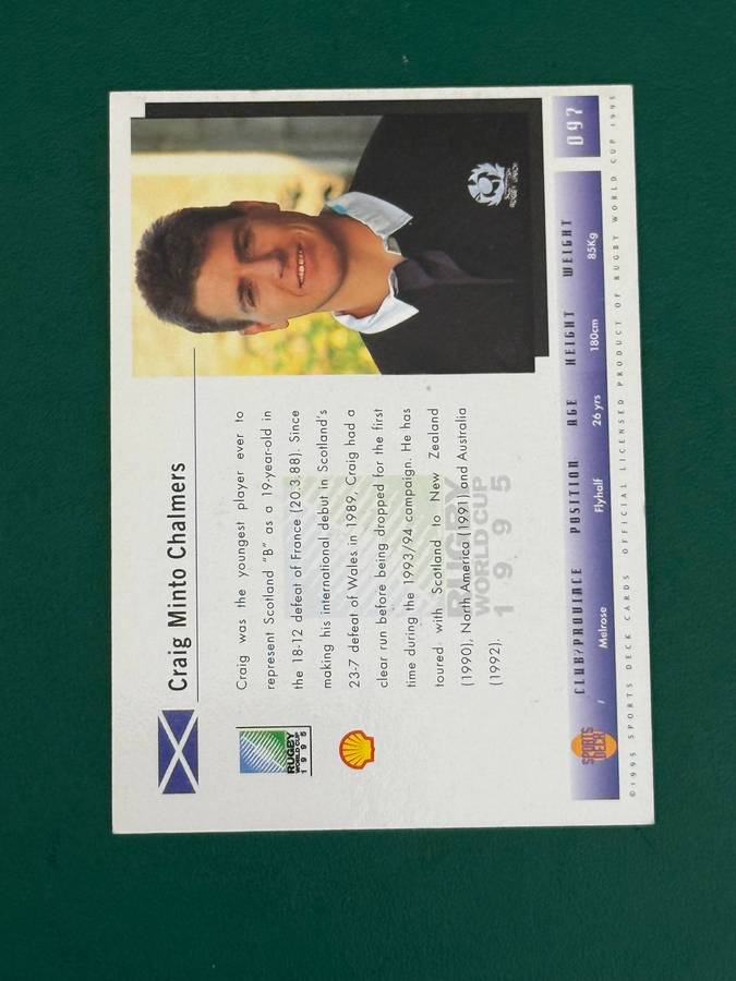 Rugby Card - *SIGNED* Craig Chalmers 1995 Sports Deck Rugby Card