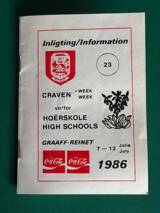Rugby Itinerary/Information Booklet - 1986 Craven Week issued by Coca Cola