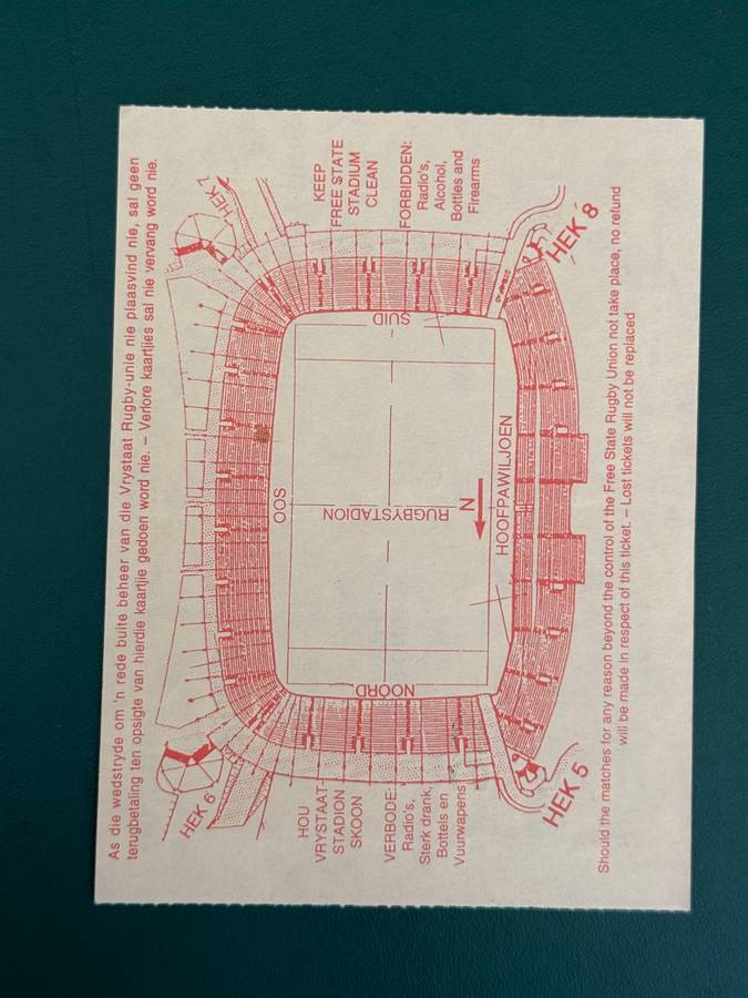 Rugby Ticket - South-Africa vs Ireland 13/06/1998