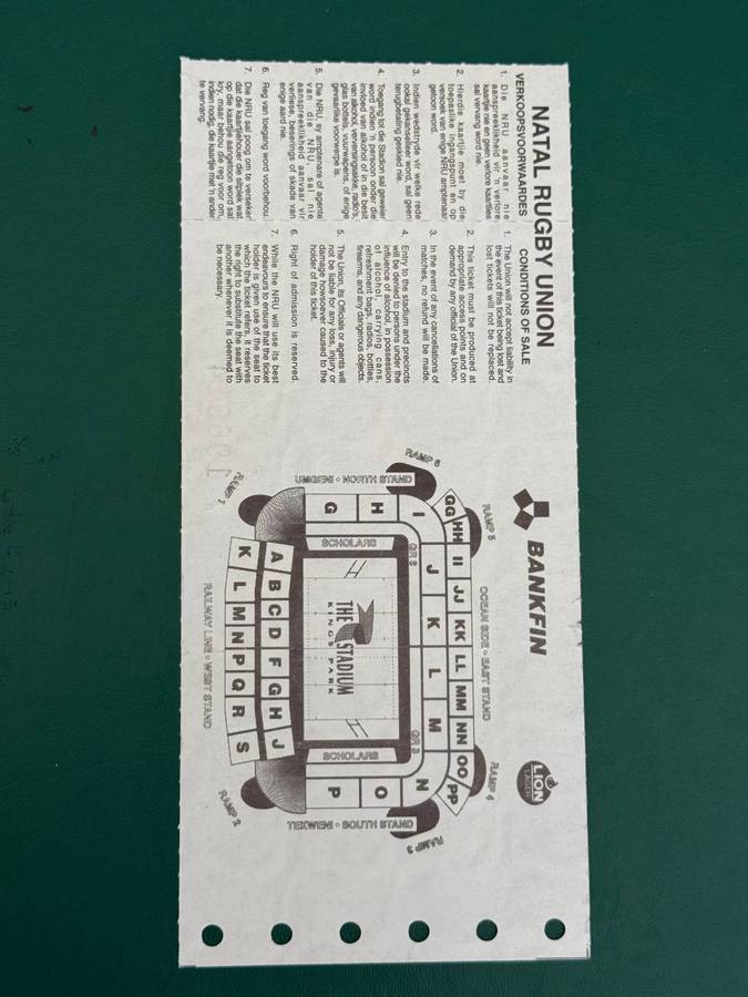 Rugby Ticket - Natal vs British Lions 14/06/1997