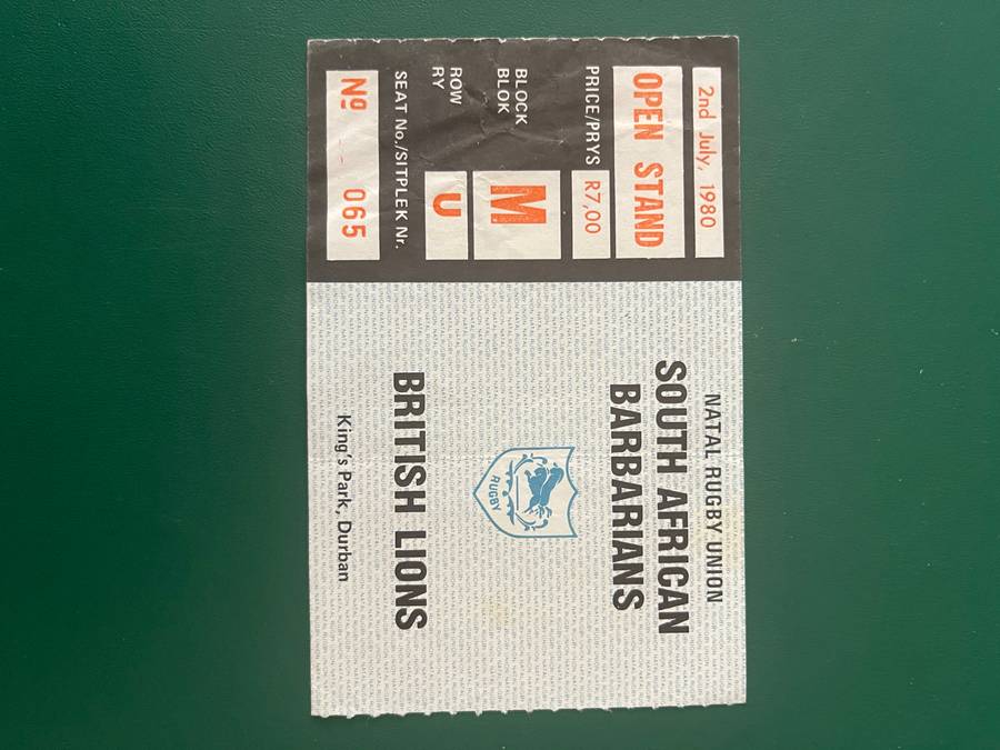 Rugby Ticket - South-African Barbarians vs British Lions 2/07/1980