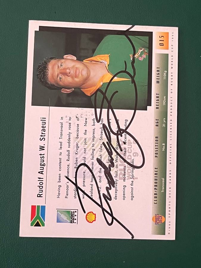 Rugby Card - *SIGNED* Rudolf Streauli 1995 Rugby World Cup Rugby Card