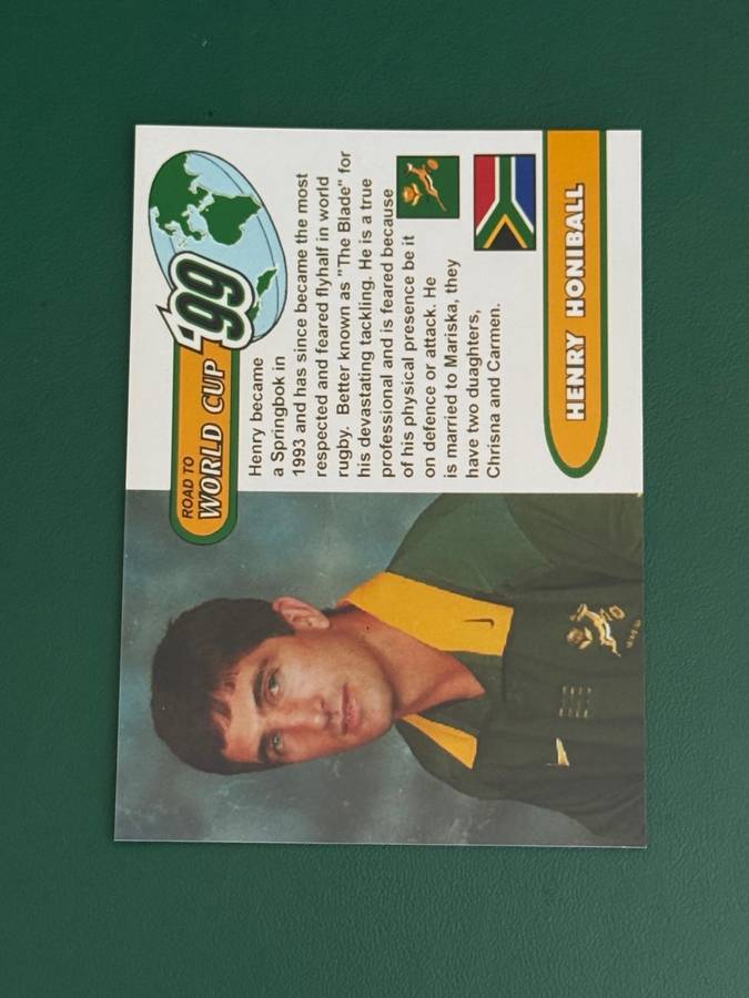 Rugby Card - Henry Honiball 1999 Sports Deck Road to the World Cup Photocard