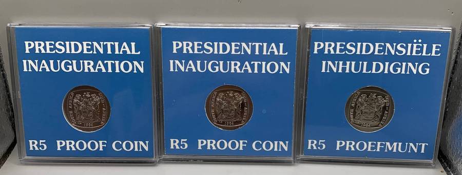 (  RSA GREAT INAUGURATION OF 1994  )   R5  PROOF COINS  SET OF THREE   ONE BID FOR ALL THREE