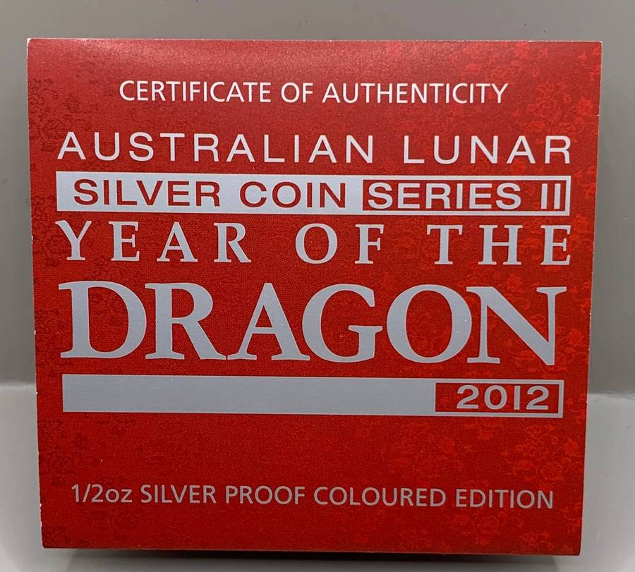 (  2012 DRAGON )      HALF OUNCE     SILVER PROOF  MULTI-COLOURED EDITION    CERTIFIED