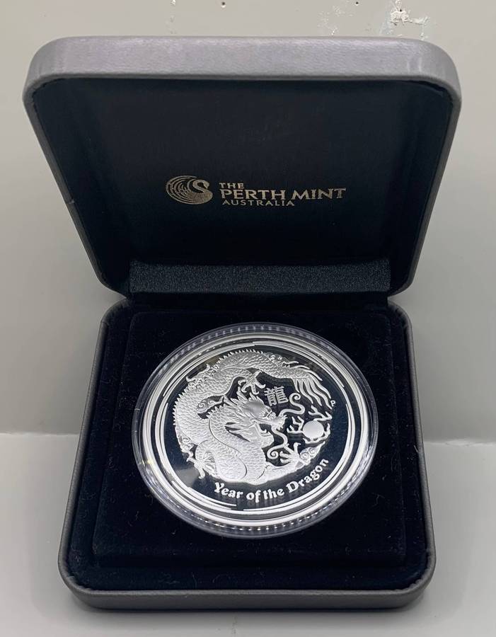 (  FIVE OUNCE )      2012  CHINESE MYTHOLOGY  DRAGON LEGENDS  PROOF SILVER  CERTIFIED