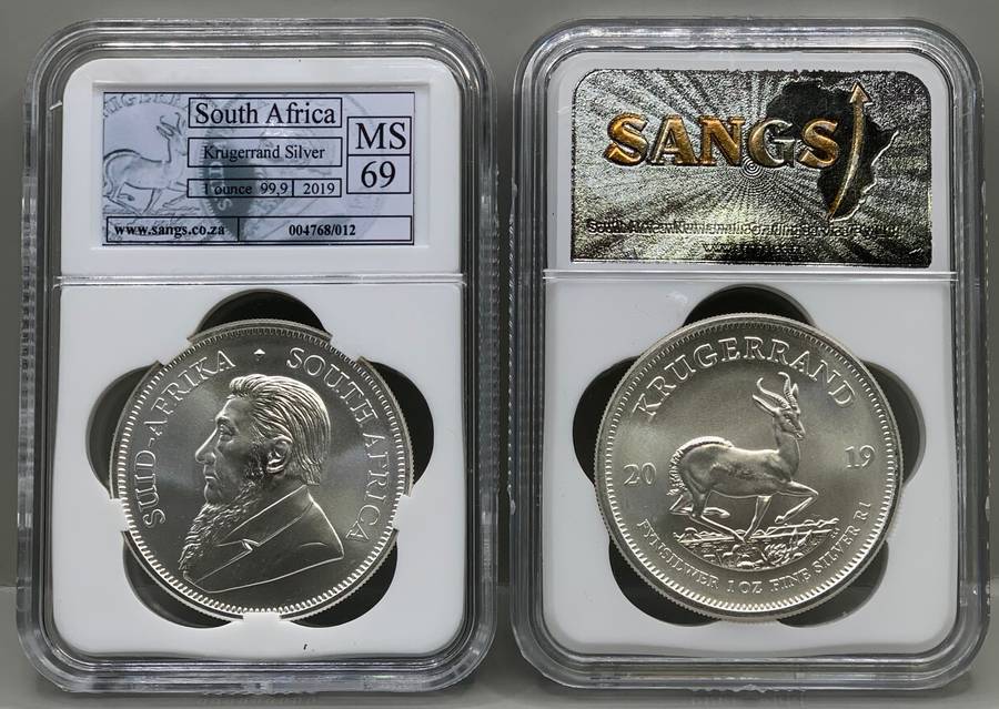 (  TOP GRADE  )  2019   KRUGERRAND    MINTSTATE GRADE    MS69     PURE SILVER