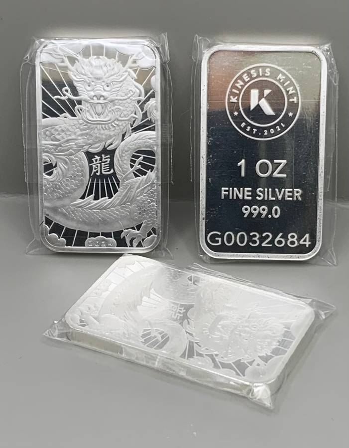 THE  DRAGON   DUMPY BAR     1oz PURE SOLID SILVER    5mm THICK
