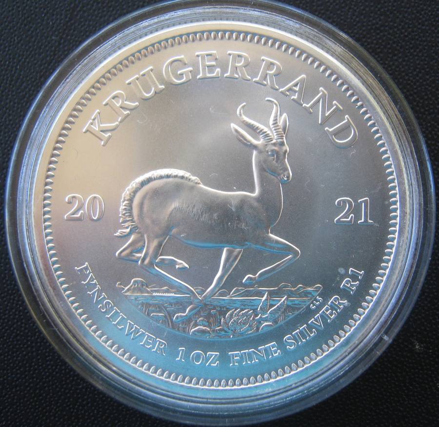 2021 1 OZ FINE SILVER KRUGER RAND ENCAPSULED IN UNCIRCULATED CONDITION