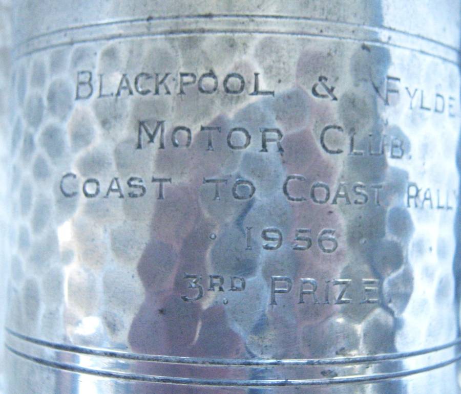 VINTAGE 1956 BLACKPOOL AND FYLDE MOTOR CLUB COAST TO COAST RALLY THIRD PRIZE, 1/2 PINT PEWTER MUG