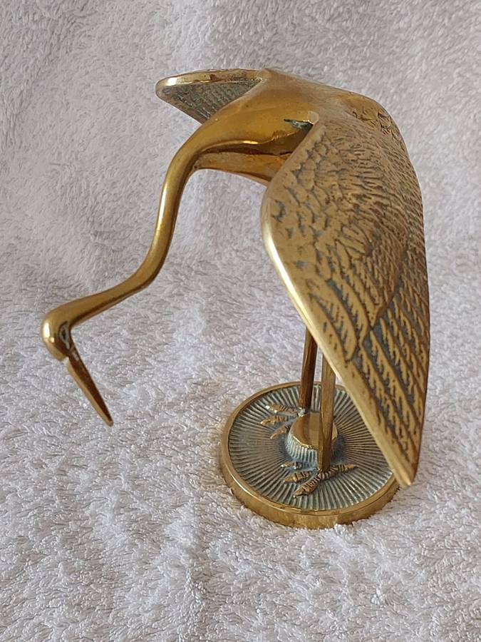 Pair of solid brass stylized heron figurines. Circa 1970