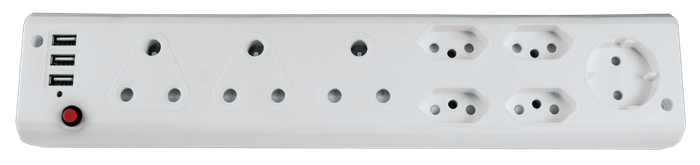 Multiplug 3x 16A Sa & 4x Euro & 1x Schuck Extender C/W 3x USB 1A