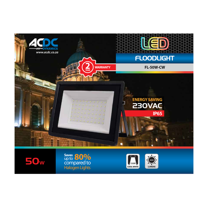 220-240VAC 50W LED Cool White Mini Flood IP65 317x235x