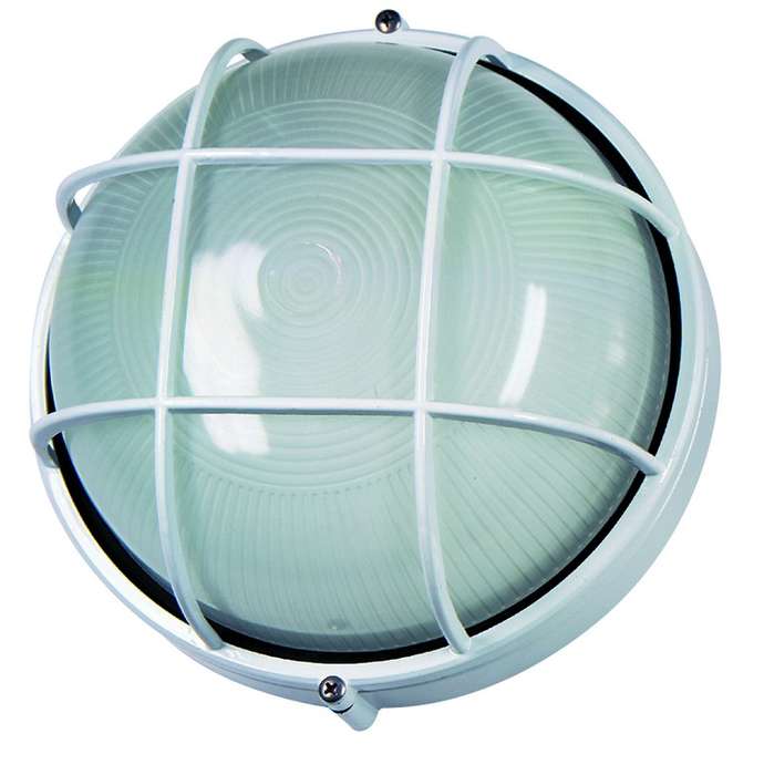 White Die Cast Bulkhead + Guard E27 100W IP44