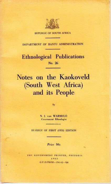 Notes on the Kaokoveld (South West Africa) and its People (Pamphlet) - van Warmelo, N. J.
