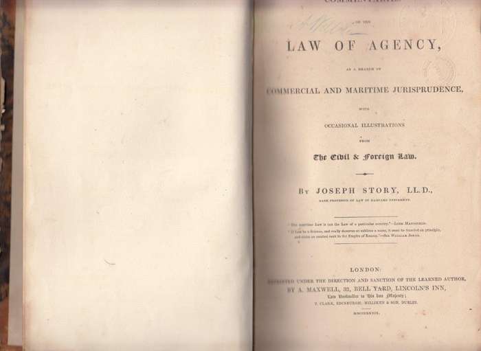 Commentaries on the Law of Agency (Hardcover, 1839) - Story, Joseph