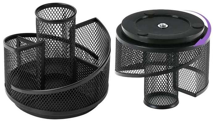 Brainware 5 Way Black Steel Mesh Rotating Pen Holder