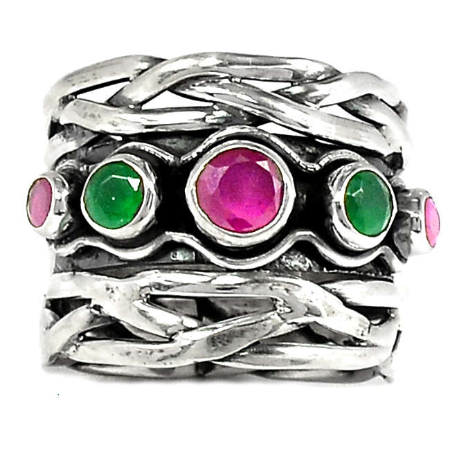 ***WOAW!!!*** GORGEOUS NATURAL RUBY AND EMERALD  SOLID STERLING SILVER RING!!!
