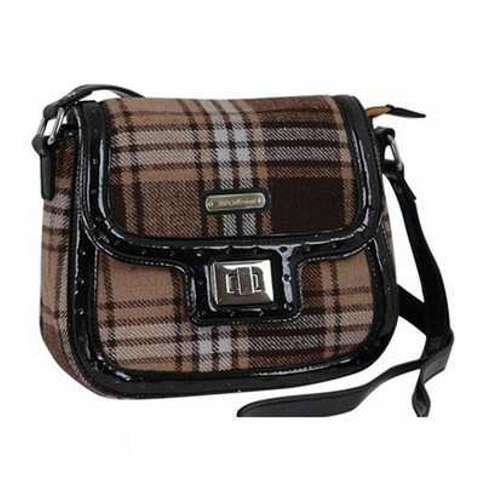 AB Collezioni Kerr Fabric & PU Leather Designer Hand Shoulder Bag Brown Stripes