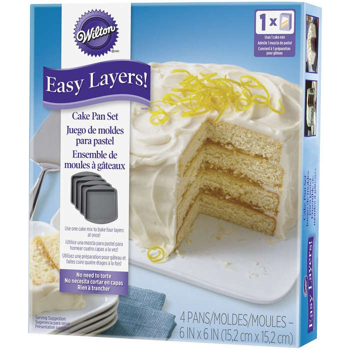 DAMAGED PACKAGING - Wilton 4Pc Easy Layers 6x6 Inch Square Cake Baking Oven Pan