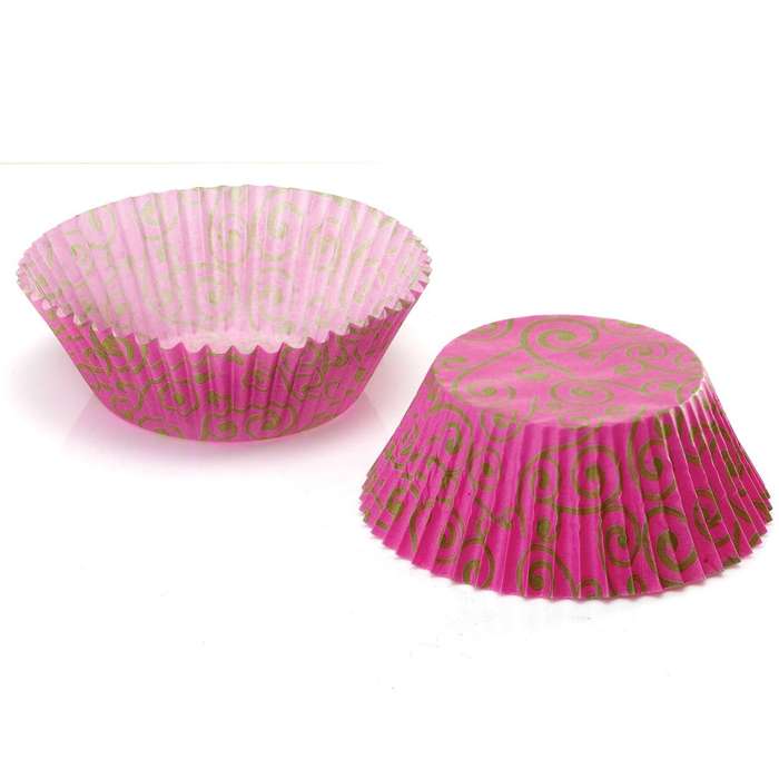 100 x Eddington Small Mini Paper Fairy Cake Cupcake Muffin Cases Pink Gold Swirl