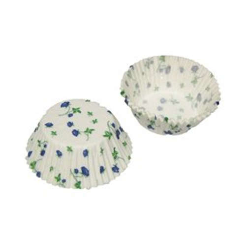 72 x Eddingtons Medium Paper Cup Cake Cupcake Muffin Cases White Blue Flowers