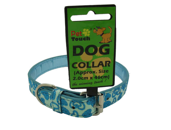 Medium Pet Puppy Dog Glitter Sparkle Collar Adjustable PU Leather Blue Hearts