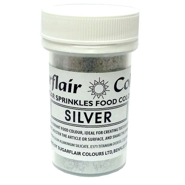 Sugarflair Sugar Sprinkles Edible Colour Cake Cupcake Icing Decorations - Silver