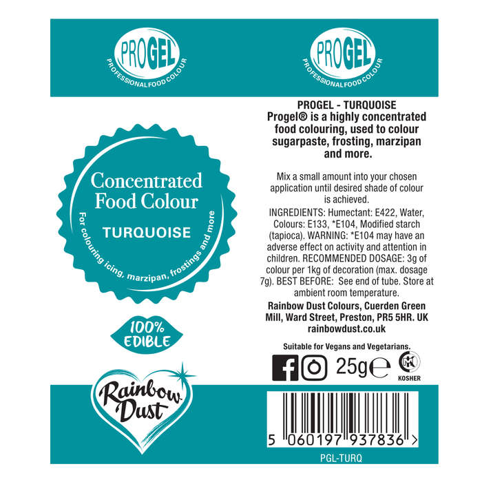 Rainbow Dust TURQUOISE BLUE ProGel Icing Colour Paste Gel Food Cake Colouring