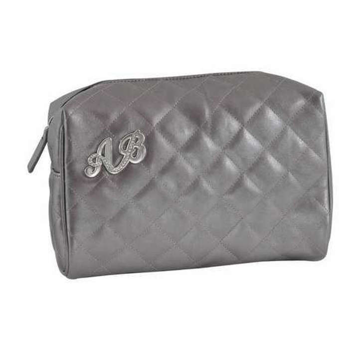 AB Collezioni Ladies Womens Glamour Beauty Cosmetics Makeup Bag Case Silver/Grey