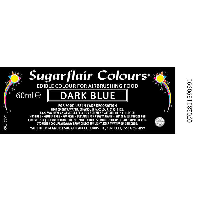 Sugarflair Airbrush Edible Liquid Colouring for Airbrushing - Dark Blue 60ml