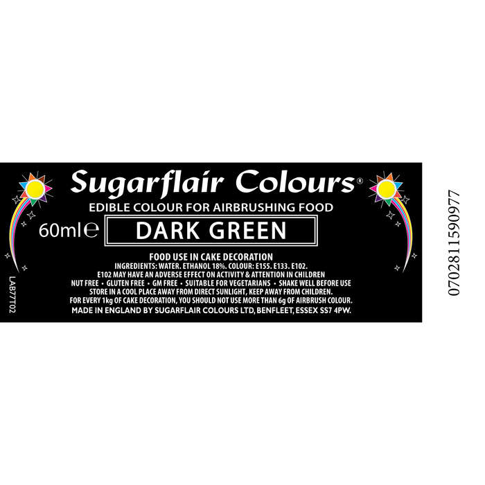 Sugarflair Airbrush Edible Liquid Colouring for Airbrushing  - Dark Green 60ml