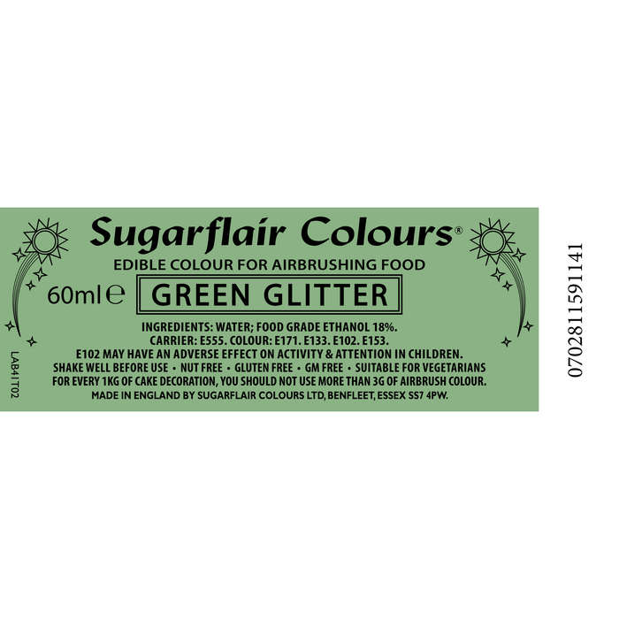 Sugarflair Glitter Airbrush Edible Food Colouring Liquid - Glitter Green 60ml